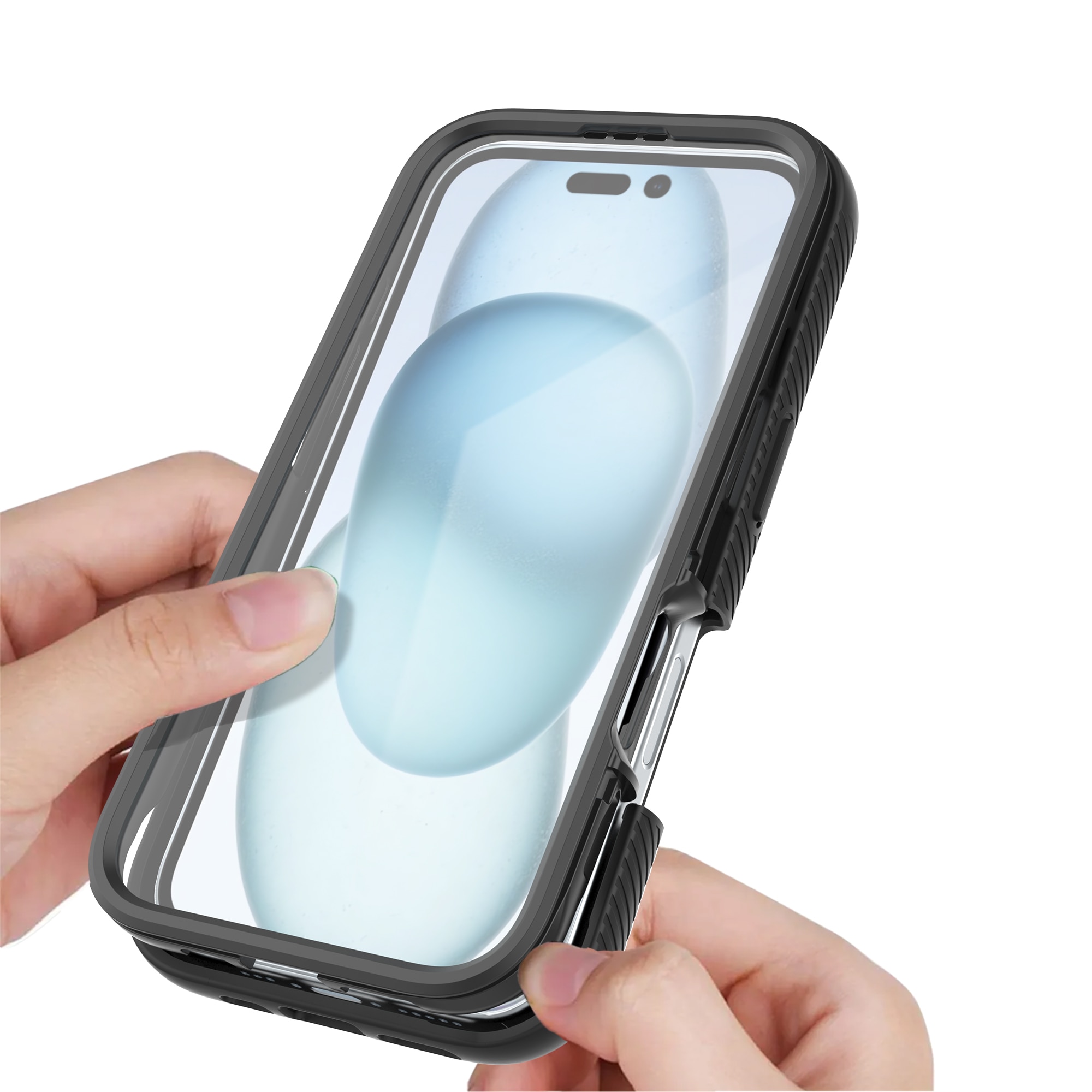 Full Protection Case iPhone 16 Plus Musta/läpinäkyvä