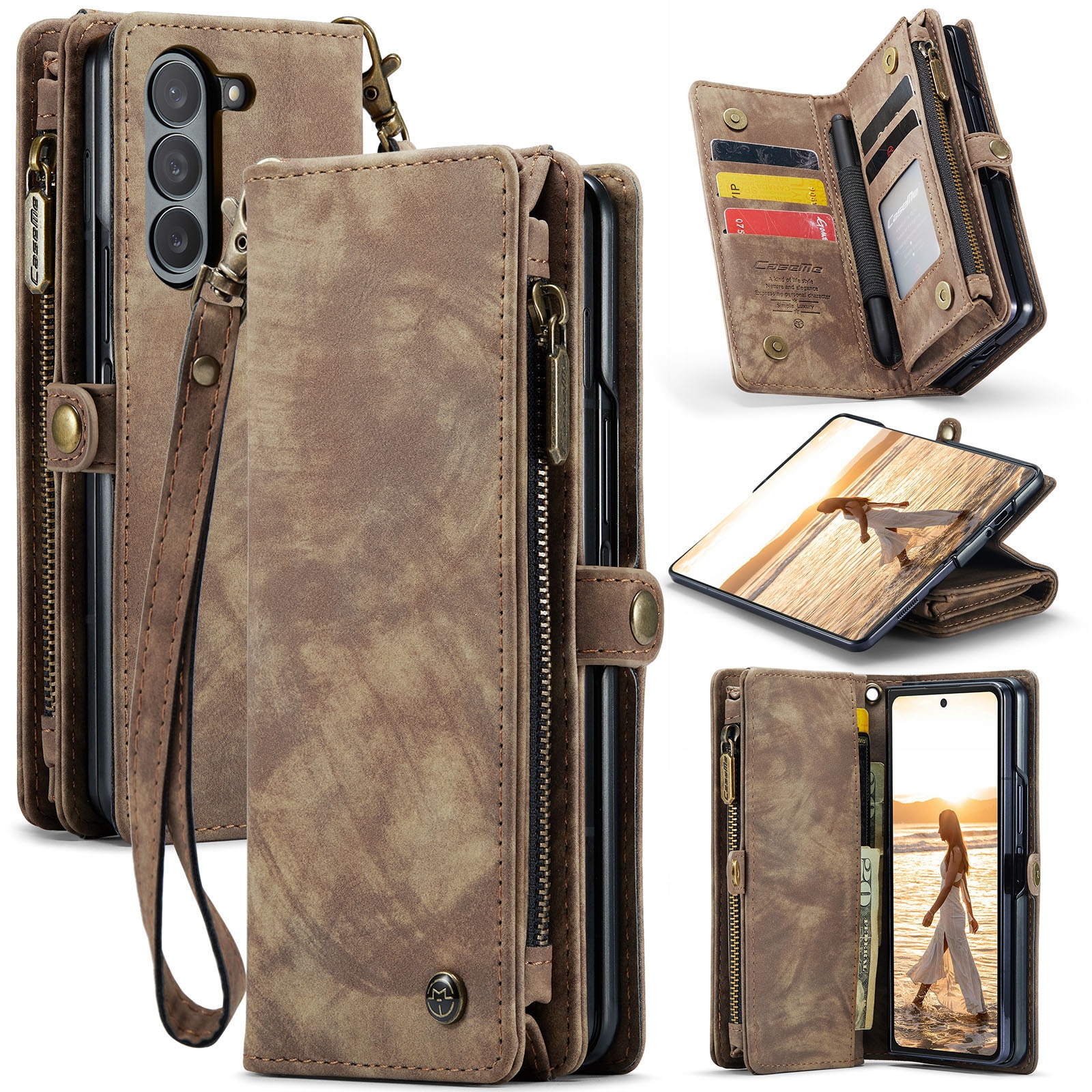 Multi-slot Suojakotelo Samsung Galaxy Z Fold 6 Ruskea