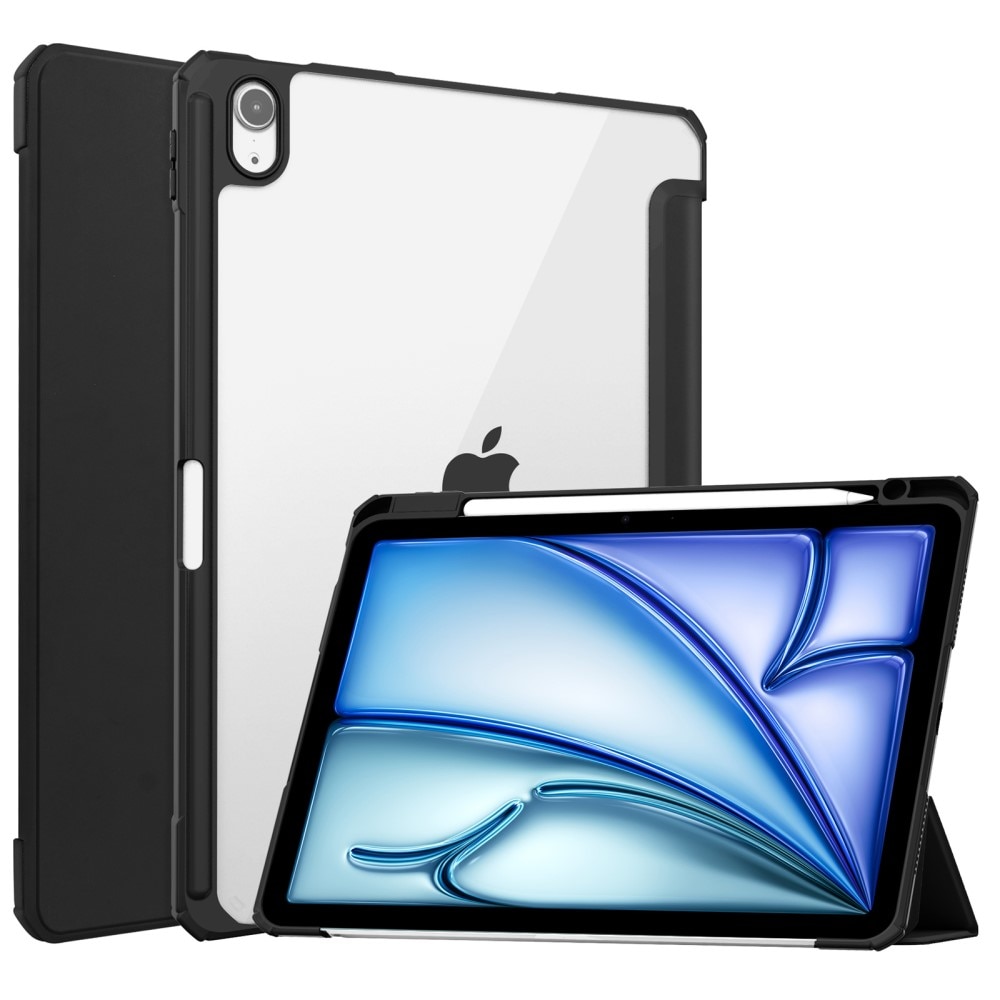 Apple iPad Air 11 7th Gen (2025) Kotelo Tri-fold Kynäpidikkeellä Musta/läpinäkyvä