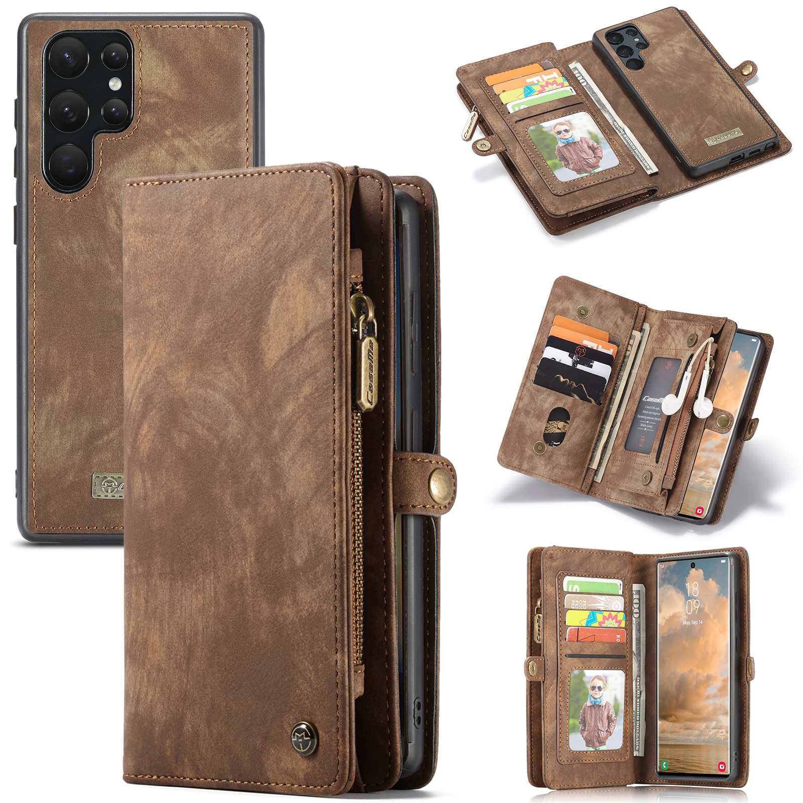 Multi-slot Suojakotelo Samsung Galaxy S22 Ultra Ruskea